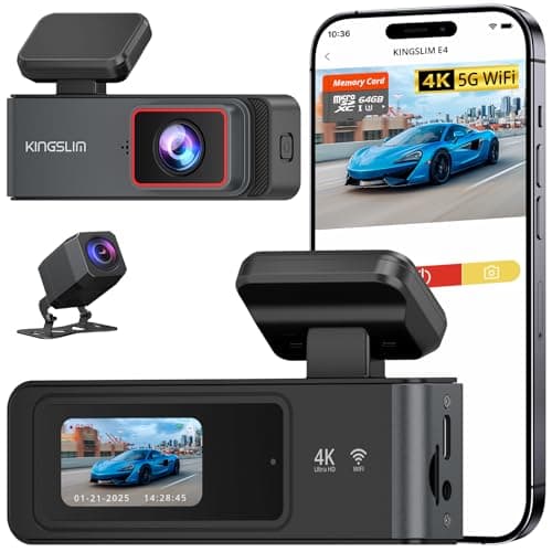 Kingslim 4K Dash Cam Front and Rear with 64GB SD Card, 5G WiFi Dash Camera for Cars, 1.5'' Screen Dashcam Wireless APP Control, Support G-Sensor/Time Lapse 2 Kinds Parking Monitor