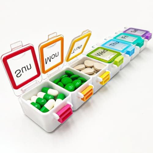 Weekly Pill Organizer, BPA-Free Portable Medication Box, Pill Box 7 Day with Large Compartments for Vitamins & Supplements, Travel Pill Case for Seniors & Adults, Leak-Proof (Multicolor)