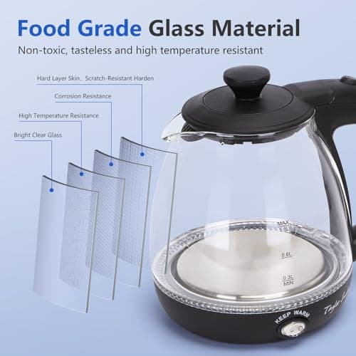 Taylor Swoden Electric Kettle with Tea Infuser, 1L Small Electric Tea Kettle with Keep Warm, LED Light Hot Water Boiler & Heater for Coffee & Teas, Auto Shut-Off & Boil Dry Protection, BPA Free, Black 5