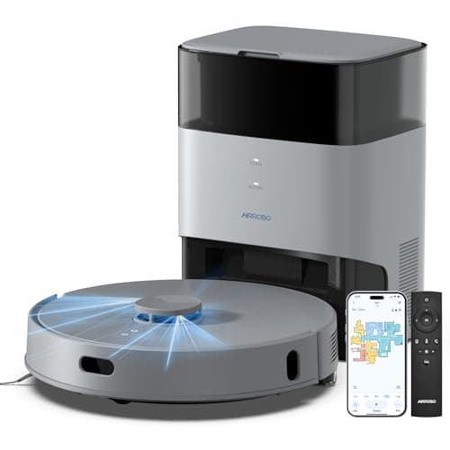 AIRROBO T25+ Robot Vacuum and Mop Combo, 5500Pa Suction, Pet Area Smart Boost, Carpet Detection, Tangle-Free Brush, LDS Mapping, APP Control, 3.5L Self-Empty Bin for Hard Floors, Carpets, Pet Hair
