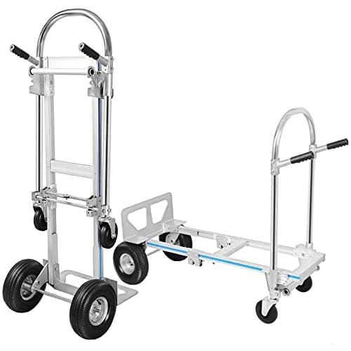 TOPDEEP 2 in 1 Aluminum Hand Truck, Industrial Convertible Hand Truck and Dolly 1000 LBS Capacity, Heavy Duty Hand Truck Flatform Cart with 10" Hi Tech Rubber Wheels