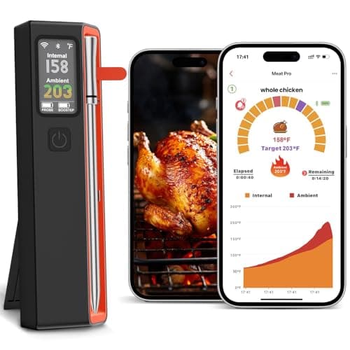 UNERVER Wireless Meat Thermometer with WiFi Unlimited Range - Ultra Thin Probe with 6 High Accuracy ±0.5°F Sensors, Digital Bluetooth Base, Login-Free Smart App, Ideal for Smoker, Oven, Rotisserie
