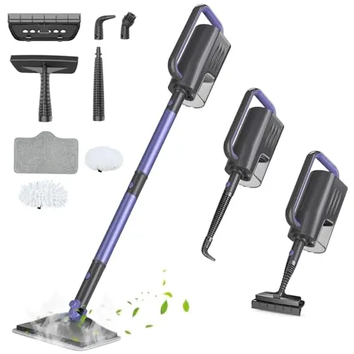 Gatlei Steam Mop Cleaner with Detachable Handheld Steamer, 6-in-1 Multi Accessories, Removable Water Tank, 23FT Power Cable, Lightweight, Steam Cleaner for sealed Hard Floors, Hardwood(Purple)