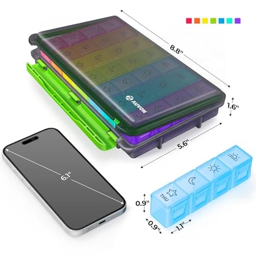 AUVON iMedassist Moisture-Proof Weekly Pill Organizer 4 Times a Day, Large 7 Day Pill Box Case with Portable Design for Travel, Removable Individual Containers Hold Vitamins, Supplements, Medications 7