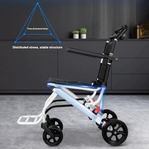 Lightweight Transport Wheelchair for Adults Foldable Transit Travel Chair for Adults Ergonomic Design Small Wheelchair with Adjustable Safety Strap Carbon Steel Frame PU Wheels for Smooth Rid A 8