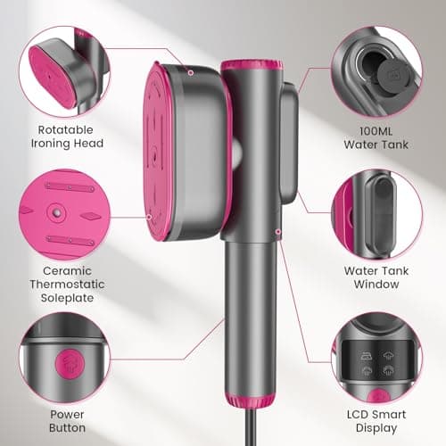 Handheld Portable Steamer for Clothes - LCD Display, Dual Function Wet/Dry Iron, 15s Heat-up, Rotatable Head - Home Travel Use clothes steamer 6