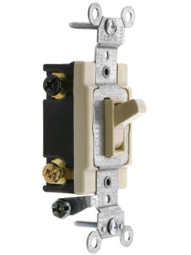 Leviton 15-Amp, 120/277-Volt, Toggle Framed 4-Way AC Quiet Switch, Commercial Grade, Grounding, 54504-2I, Ivory