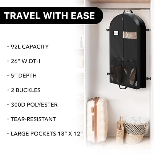 Simple Houseware 43'' Travel Garment Bag with Pockets for Suits, Dresses, Coats, Heavy Duty 300D Polyester 6