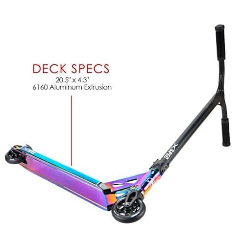 Xspec Rainbow Neo Chrome Pro Stunt Kick Scooter, Unique Oil Slick Anodized Design, Aluminium with BMX Handlebars Reinforced Aluminium Wheels and Fork 7