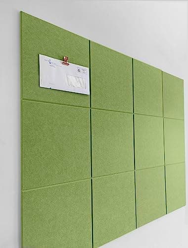 DECORITA Felt Wall Tiles | Large Cork Board Alternative | Aesthetic Felt Bulletin Board for Office, Home & Classroom | Large Cork Boards for Walls Pinboard (12-Pack) | Grass Green