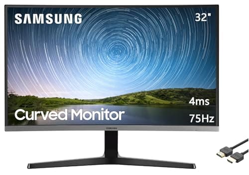 SAMSUNG 32" Class 1500R FHD Curved Monitor, 75Hz, 4ms, Ultra-Slim, AMD FreeSync, 3 Sided Bezel Less Display, HDMI, Black, with MTC HDMI Cable, LC32R500