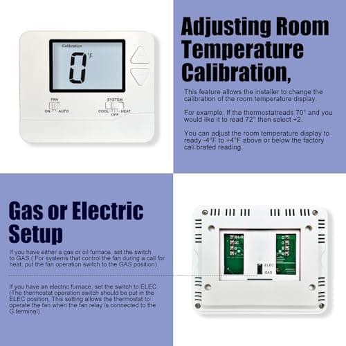Heagstat Non-Programmable Thermostats for Home Conventional Single-Stage Systems, up to 1 Heat/ 1 Cool (with White Backlight) 8