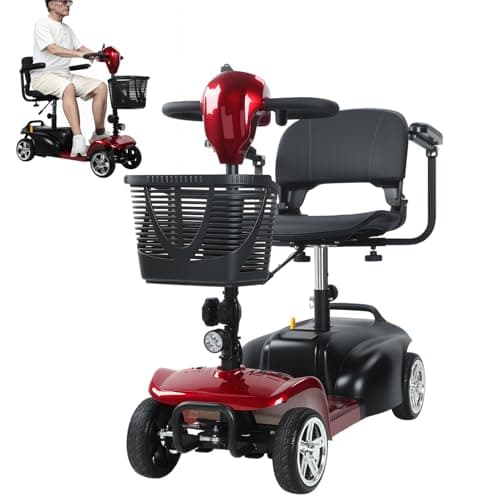 4-Wheel Electric Scooter for Adults | Long Range Mobility Scooter with Basket, Charger & 265 lbs Capacity for Seniors Outdoor Use (Red and Black)