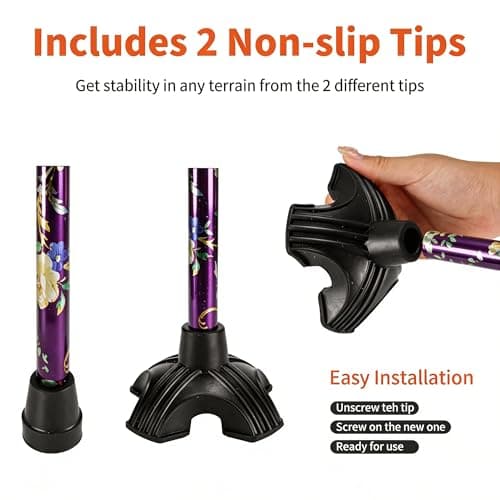 YOKABOZE Canes for Women & Men, Folding Cane for Stability, Adjustable Walking Cane for Seniors - Lightweight Collapsible Walking Sticks with Non-Slip Base & Offset Handle (Purple Glory) 6