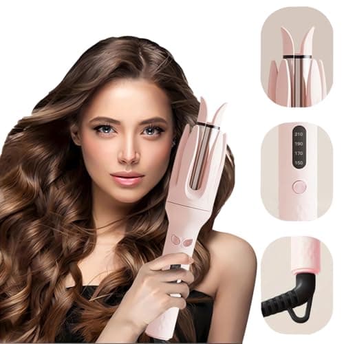 Automatic Curling Iron，Four Temperature Levels can be Selected，Rotating Curling Iron，Diameter 28mm ，Anti-Tangle Rotating Curling Wand for Hair Styling,Pink 7