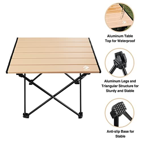 VILLEY Portable Camping Side Table, Ultralight Aluminum Folding Beach Table with Carry Bag for Outdoor Cooking, Picnic, Camp, Boat, Travel - Gold 5