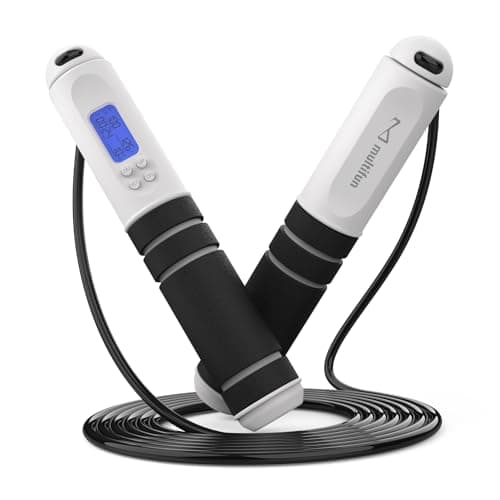 multifun Jump Rope with Counter for Fitness, App-Free Digital Skipping Rope with HD Backlit Screen, 0.001s Precision Dual-Hall Sensors, 400lbs Weight Setting, Cardioand Alarm Reminder for Men Women Adult Home Gym ,Crossfit, Exercise, Workout, Boxing, MMA, Gym