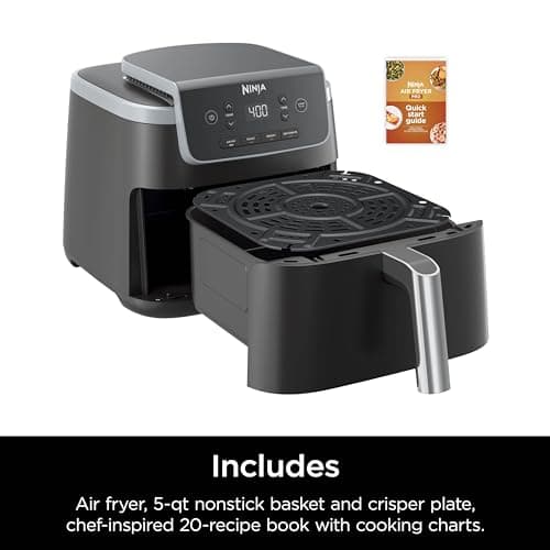 Ninja Air Fryer Pro 4-in-1 with 5 QT Capacity, Air Fry, Roast, Reheat, Dehydrate, Air Crisp Technology with 400F Nonstick Basket & Crisper Plate, Grey, AF141 (Renewed) 9
