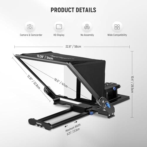 NEEWER Teleprompter X17 II with RT113 Remote/APP Control, 17" HD Beamsplitter All Metal Frame Upgraded Camera Mount QR Plate Compatible with Manfrotto 501PL iPad iPhone, Max Load 44.1Ib, Assembly Free 8