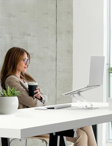 ALASHI Laptop Stand for Desk with 360° Rotating Base, Multi-Angle Adjustable Laptop Stands, Foldable Laptop Riser Compatible with 10 to 15.6 Inches PC Computer, White 7