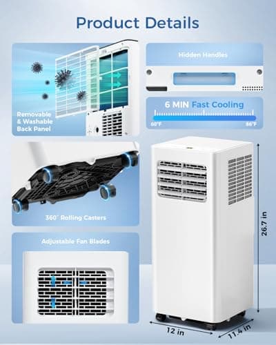 Feelfunn 8,000 BTU Portable Air Conditioner - 3-in-1 Portable AC Unit for Rooms Up to 350 Sq. Ft., with Remote Control, Cooling, Dehumidifier & Fan Modes, AC Unit for Bedroom, Office, Apartment 8