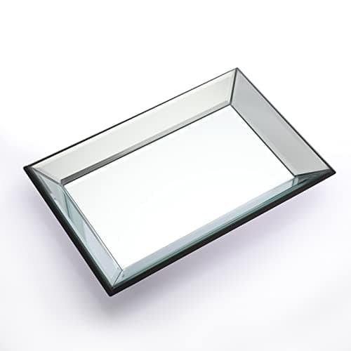 Hipiwe Glass Mirror Makeup Vanity Tray Black Rectangle Perfume Jewelry Trinket Organizer Coffee Table Centrepiece Decorative Dresser Bathroom Storage, 11.9x7.9 inch 8