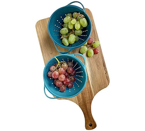 Crisp 2-Piece Mini Colander Berry Baskets With Handles - Food Strainers For Kitchen - Small Colander For Berries & Grape - Dishwasher Safe Berry Strainer - Made in the USA - Prussian Blue & Light Teal 4