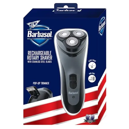 Barbasol Rotary Shaver, Rechargeable Electric Rotary Shaver with Stainless Steel Blades, Pop-Up Trimmer, Wireless Cordless Electric Razor, Close Shave, Full 8 Hour Charge Provides 45 Minute Run-Time 7
