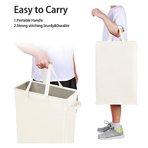 Odonata Slim Laundry Hamper Handles Collapsible Laundry Basket Thin Dirty Clothes Basket Narrow Laundry Bag Foldable Dirty Hamper 45L (Beige) 6