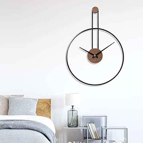 YISITEONE Large Decorative Wall Clock for Living Room,Metal & Walnut Dial Home Decor Silent Non Ticking Lightweight Clocks for Bedroom, Farmhouse, Office Decorations, 28.7''×21.6'',Black 5