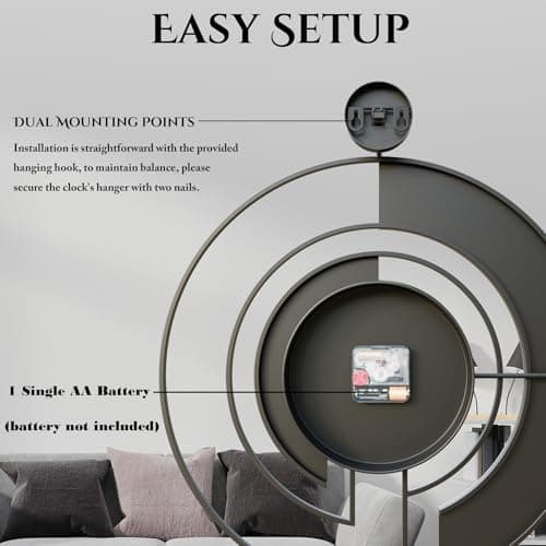 VIVIFLYSE Modern Walnut Marble Dial Wall Clock, Large Wood Metal Frame Silent Non Ticking Wall Clocks for Living Room, Bedroom Decoration, Contemporary Home Wall Decor Gift Idea, 22 in 5