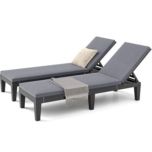 DWVO Outdoor Chaise Lounge with Cushion, Patio Chaise Lounge Chair Set of 2 w/ 5-Level Backrest, Lounge Chair for Garden, Pool, Beach and Patio, Easy Assembly & Lightweight (Black)