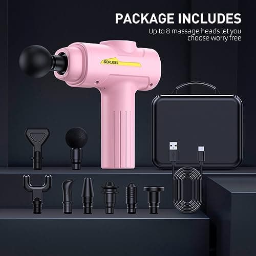 SORUDEL Massage Gun,Massage Gun Deep Tissue for Pain Relief with 7 Massage Heads & 6 Speeds and Carrying Case (Pink) 9