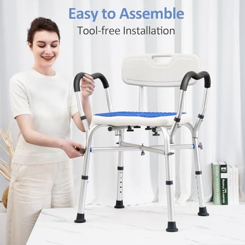 KingPavonini Shower Chair for Inside Shower, 550LBs Heavy Duty Bath Chair with Arms, Medical Shower Seat, Bath Stool Safety Shower Bench with Reinforced Crossing Bar for Elderly, Adults, Disabled 7