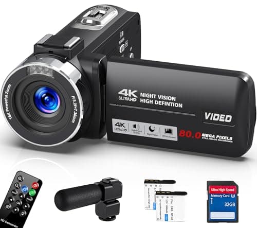 Peryoua 4K HD 80MP Video Camera Camcorder 18X Digital Zoom 3.0 IPS Screen Video Recorder Vlogging Camera for YouTube IR Night Vision Camera with 32GB SD Card, 2 Batteries, Remote Control