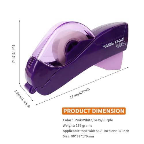 Eagle Automatic Tape Dispenser, Tape Gun, Single Handheld Design, Free 1 Roll of 0.5 Inch (12 mm) and 1 Roll of 0.75 Inch (19 mm) Tapes (Purple) 7