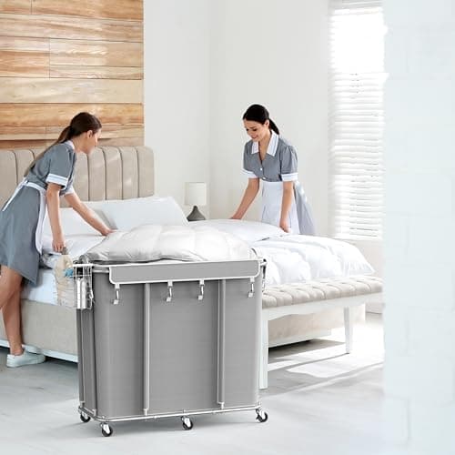 Simple Houseware Extra Large 2 Section Rolling Laundry Cart 265L (70 Gal) – Heavy Duty Hamper with 2 Removable Bags & 6 Smooth Wheels – Commercial Laundry Organizer for Home, Hotel, Dorm, Gym, Gray 7