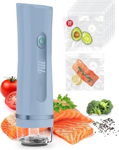 Fiii Portable Vacuum Sealer for Food, Compact Vacuum Sealer with Visible Water Tank, 30 Reusable Vacuum Bags, Handheld Sealer Machine, Lapis Lazuli