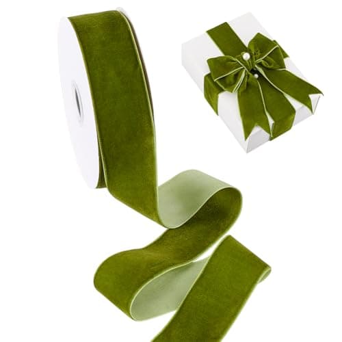 PH PandaHall 10 Yards Velvet Ribbon 1.5 inch Olive Green Velvet Single Face Vintage Satin Ribbon for Bowknot Making Valentine's Day Gift Wrapping Party St. Patrick's Day Decoration