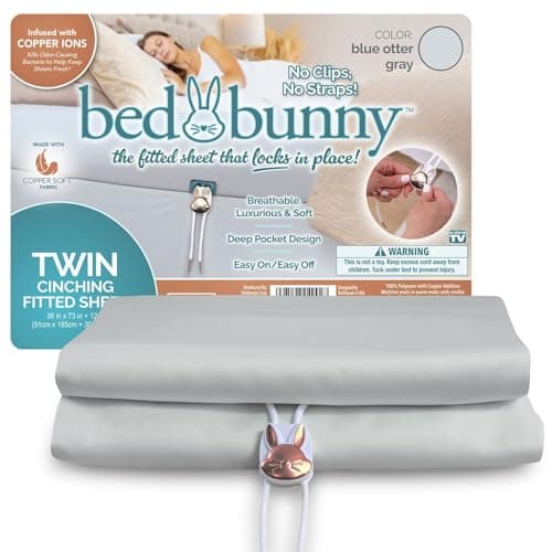 Bed Bunny Locking Fitted Bed Sheet Stays On & Won’t Slip, Built-in Compression Cord Hugs Mattresses Tight, AS SEEN ON TV, Won’t Slip Off, Anti-Wrinkle & Stain-Resistant CopperSoft Infused with Copper