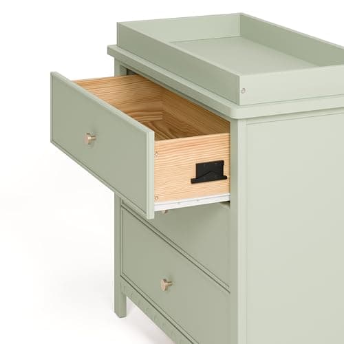 Graco Sasha 3-Drawer Chest with Changing Table Topper (Sage) – GREENGUARD Gold Certified, Nursery Bedroom Wood Chest with Spacious Storage, Interlocking Drawer System, Pre-Installed Tracks 9