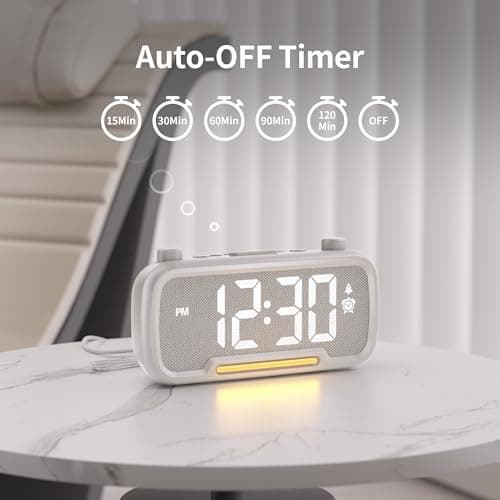 Alarm Clock Radio for Bedrooms, Hi-Fi Sound, Clock Radio with Bluetooth Speaker, Adjustable Dimmer, Auto-off Timer, Night Light, Dual Charging Ports, Ideal for Bedrooms, Dorms & Home Offices(White) 5