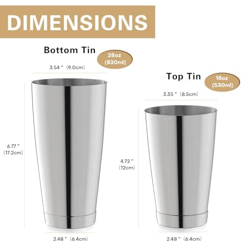 WOTOR Boston Cocktail Shaker Set, 18 oz & 28 oz Stainless Steel Weighted Shaker Tins, Metal Martini Shaker Drink Mixer for Bartending, professional Bar Tools for Bartender （Sliver） 6