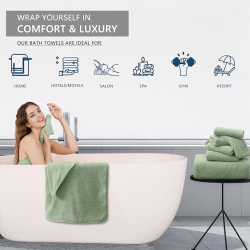 MAGGEA Extra Large Bath Towel Set of 4 (35"x70"),Oversized Bath Sheet Super Soft Highly Absorbent Jumbo Bathroom Towel Set Microfibers Quick Dry Shower Towel for Hotel,Bathroom,Guest,Spa,Gym (Green) 6