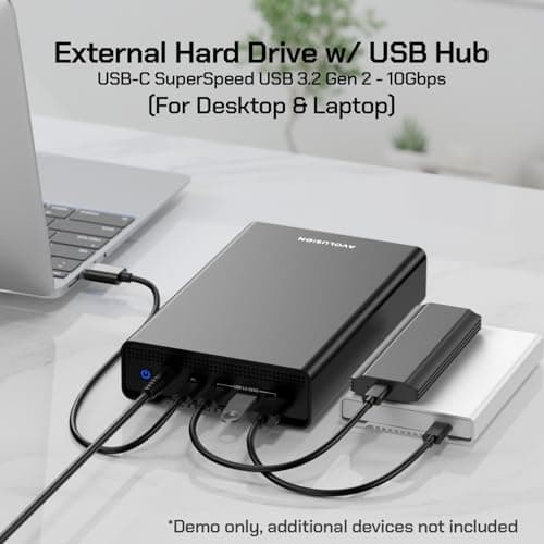 Avolusion PRO-G1 Series USB 3.2 Gen 2 (10Gbps) USB-C External Hard Drive with USB Hub for Windows or MacOS Desktop PC / Laptop (Black) (10TB) (Renewed) 5