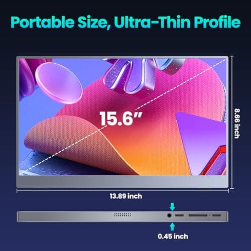 Upperizon Portable Monitor 15.6 inch FHD 85% sRGB 60Hz HDR HDMI USB-C Travel Monitor for Laptop MacBook PC Surface PS5 Xbox, External Display with Cover & Speakers, VESA Compatible 8