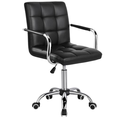 Yaheetech Desk Chair - Office Chair with Arms/Wheels for Students Swivel Faux Leather Home Computer Black