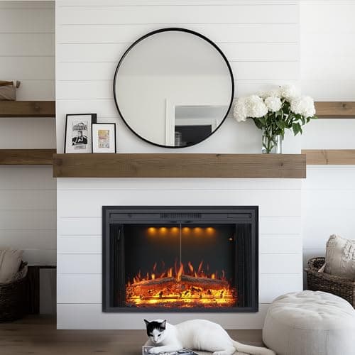 Valuxhome 35.63” W 27.5" H Electric Fireplace Insert with Low/High Temperature Settings, Movable Mesh Screen and Glass Door, 1-9H Timer, Remote and Panel Control 6