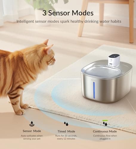 APD APETDOLA Wireless Cat Water Fountain Stainless Steel,135floz/4L Battery Operated Automatic Pet Fountain,Cordless Cat Water Dispenser Pet Drinking Water Fountain for Multicat Cats Dog Outdoor 3