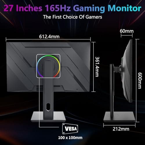 27 Inch Gaming Monitor 2K 1440P Can be liftable rotated IPS Computer Monitor, 165Hz丨1ms丨HDR 400丨95% DCI-P3丨120% sRGB，Speaker, G-SYNC And Free-sync Compatible, VESA Mountable, DisplayPort 1.4*2, HDMl 8